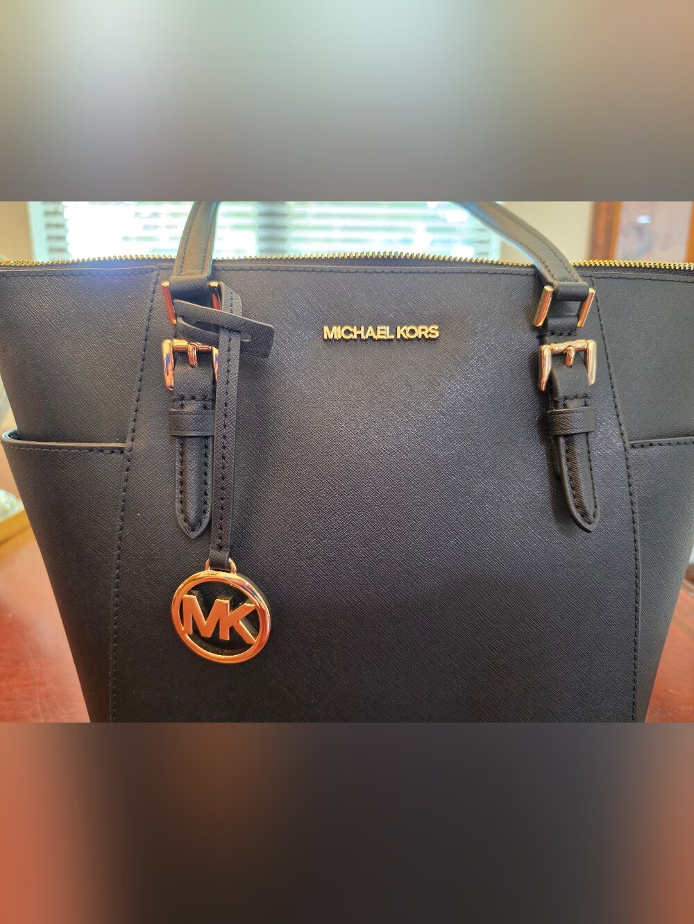 Michael Kors Black Leather Tote with Gold Hardware